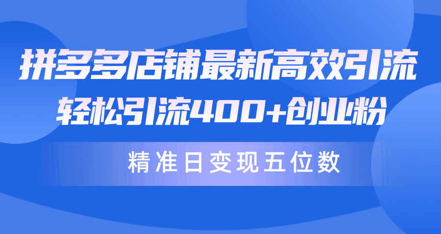 拼多多店铺最新高效引流术，轻松引流创业粉，精准日变现五位数！