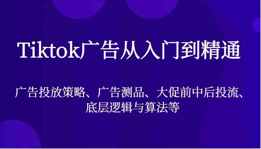 Tiktok广告从入门到精通，广告投放策略、广告测品、大促前中后投流、底层逻辑与算法等