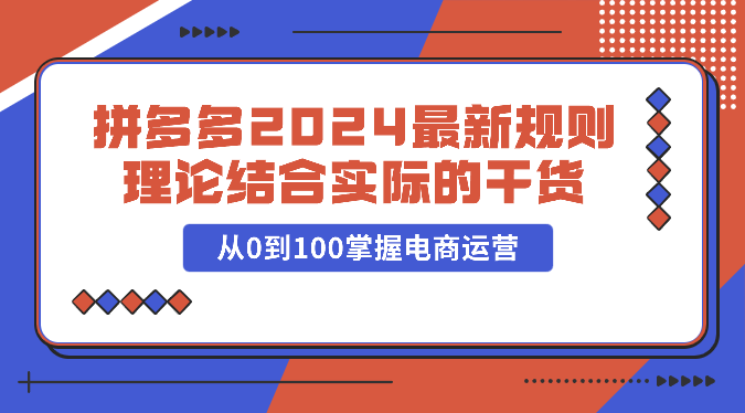 拼多多平台2024全新标准理论与实践相结合的干货知识，从0到100把握网店运营